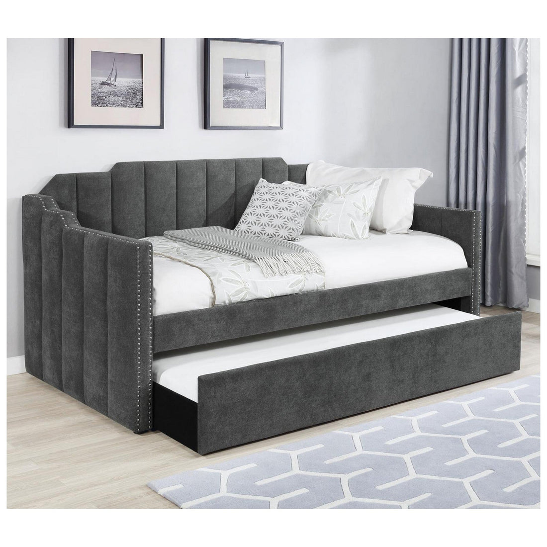Kingston Upholstered Twin Daybed with Trundle Charcoal 315962