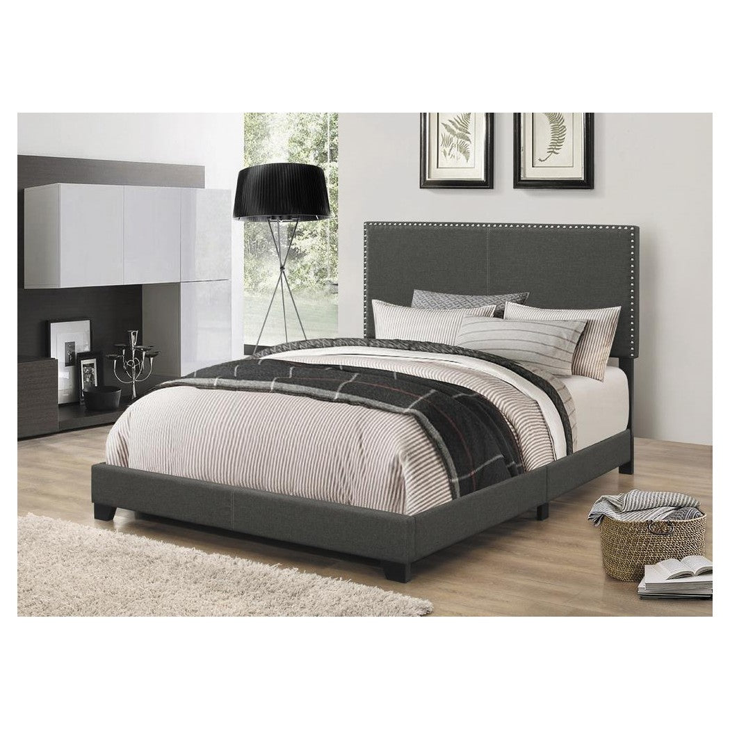 Boyd Eastern King Upholstered Bed with Nailhead Trim Charcoal 350061KE