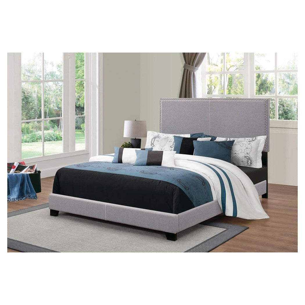 Boyd Eastern King Upholstered Bed with Nailhead Trim Grey 350071KE