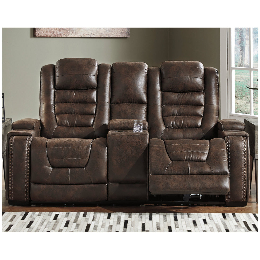 Game Zone Power Reclining Loveseat with Console Ash-3850118