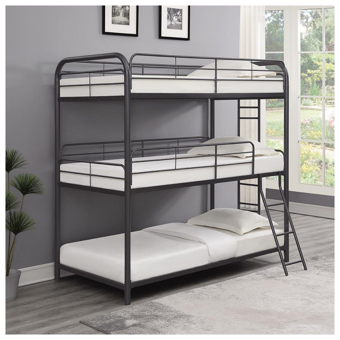 Garner Triple Bunk Bed with Ladder Gunmetal 400777