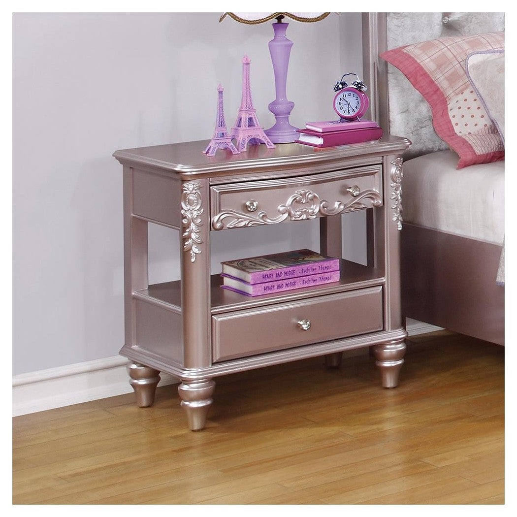 Caroline 2-drawer Rectangular Nightstand Metallic Lilac 400892