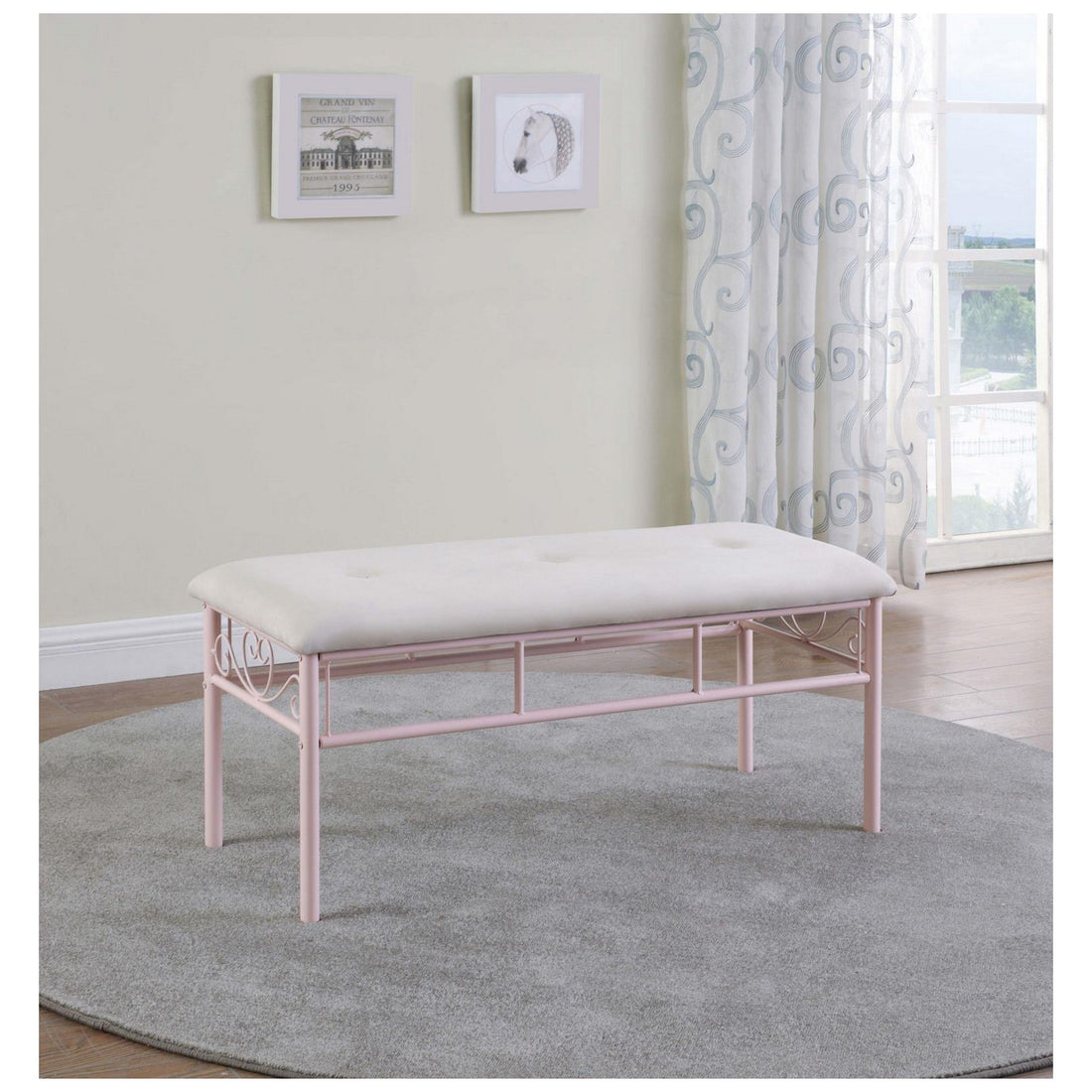 Massi Tufted Upholstered Bench Powder Pink 401156