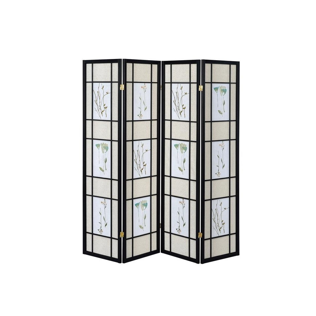 Catabella 4-panel Floral Print Folding Screen Multi-color 4407
