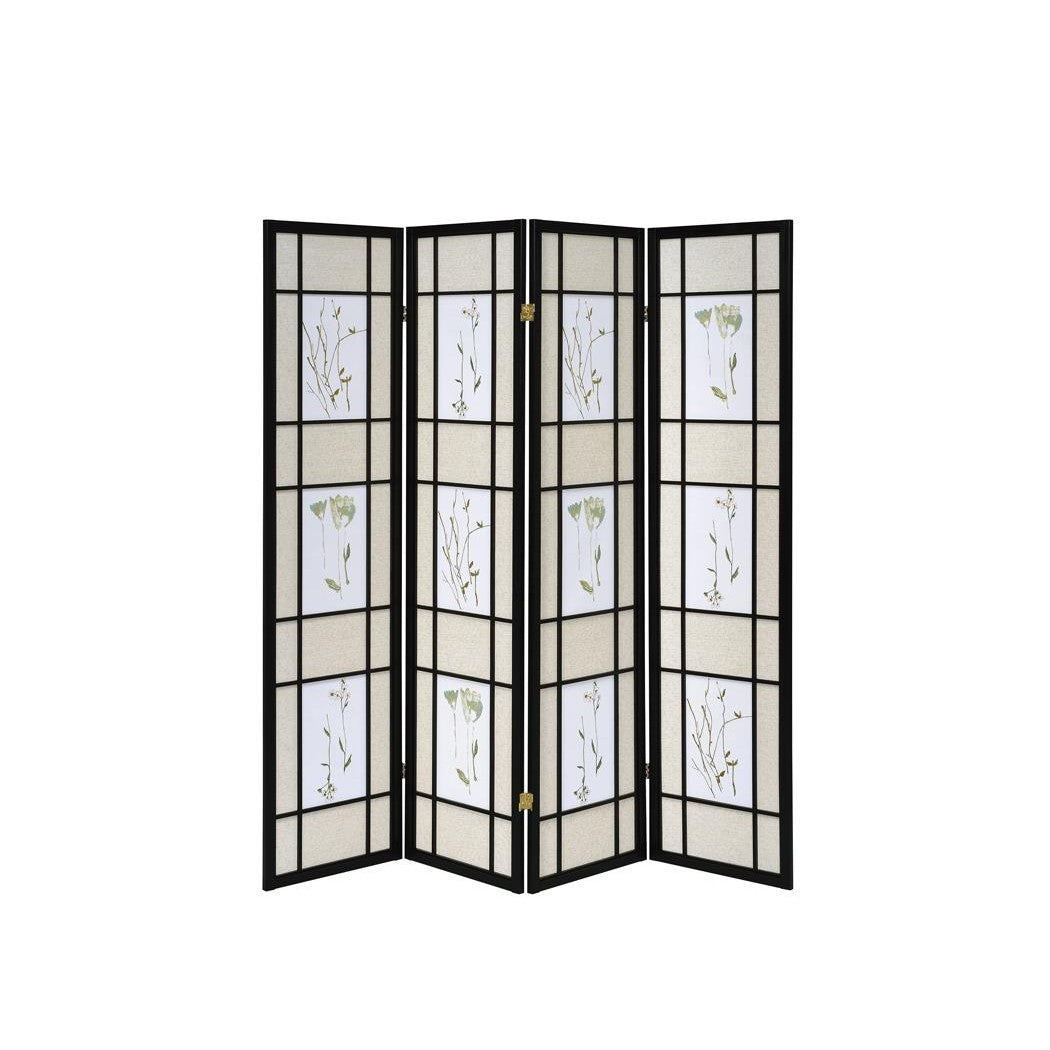 Catabella 4-panel Floral Print Folding Screen Multi-color 4407