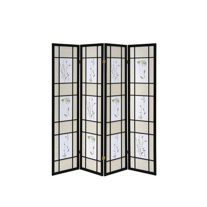 Catabella 4-panel Floral Print Folding Screen Multi-color 4407