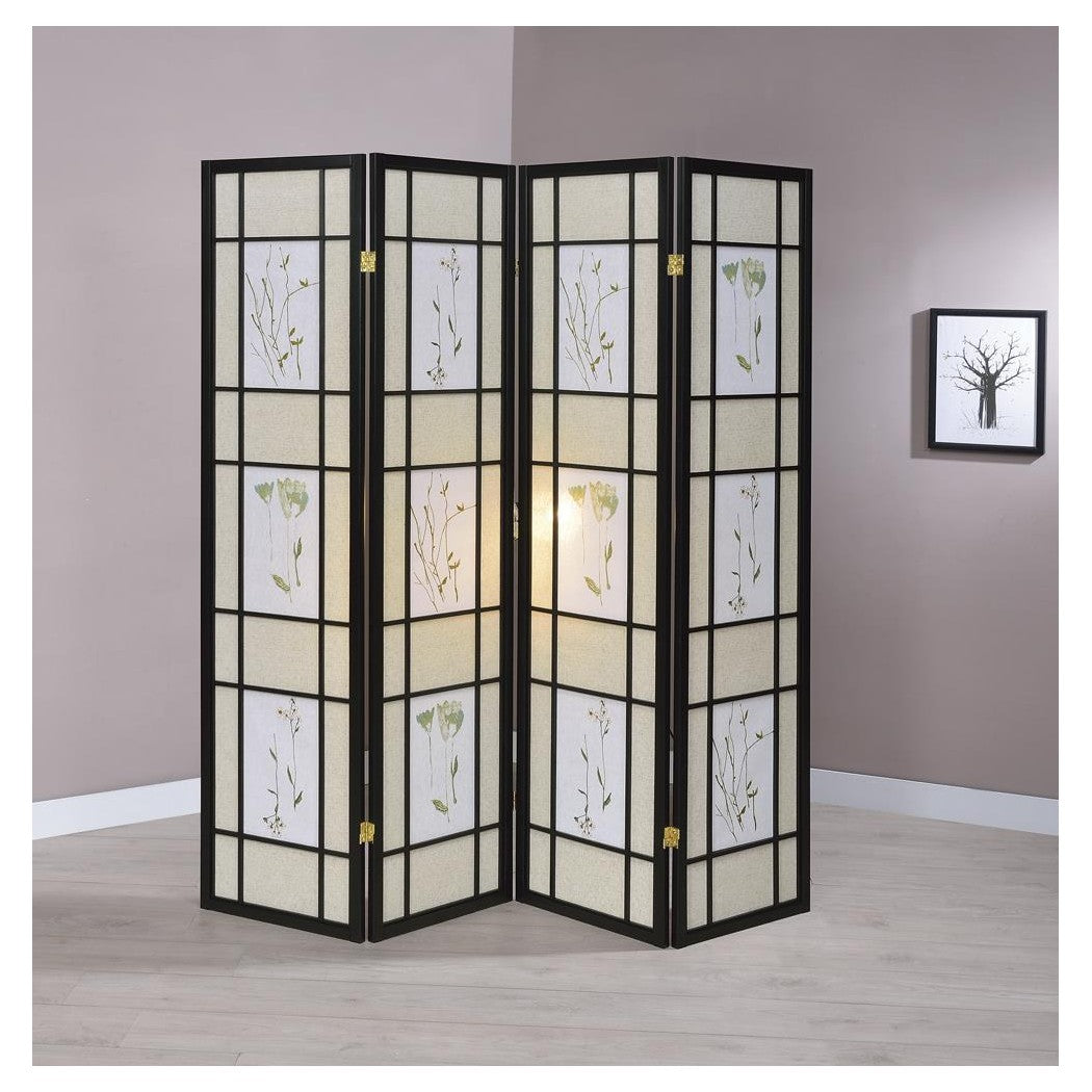 Catabella 4-panel Floral Print Folding Screen Multi-color 4407