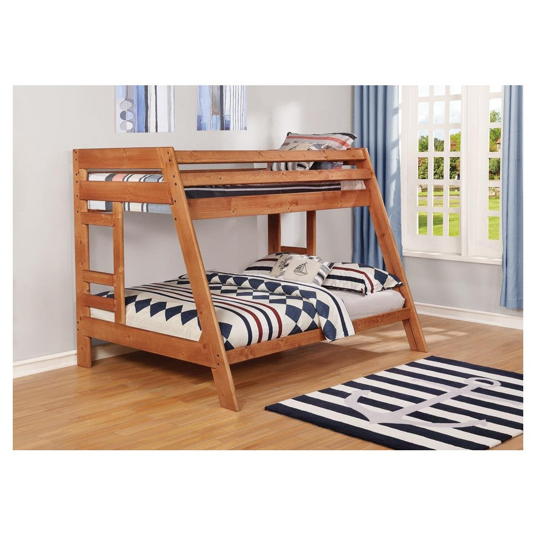 Wrangle Hill Twin over Full Bunk Bed with Built-in Ladder Amber Wash 460093