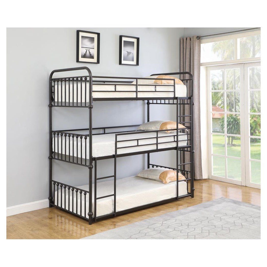 Navarino Twin Triple Bunk Bed Dark Bronze 460220T