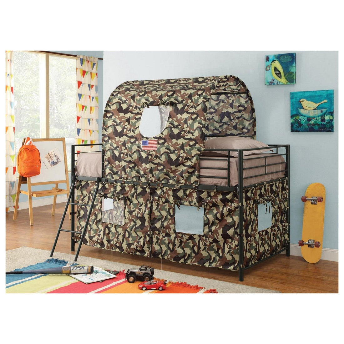 Camouflage Tent Loft Bed with Ladder Army Green 460331