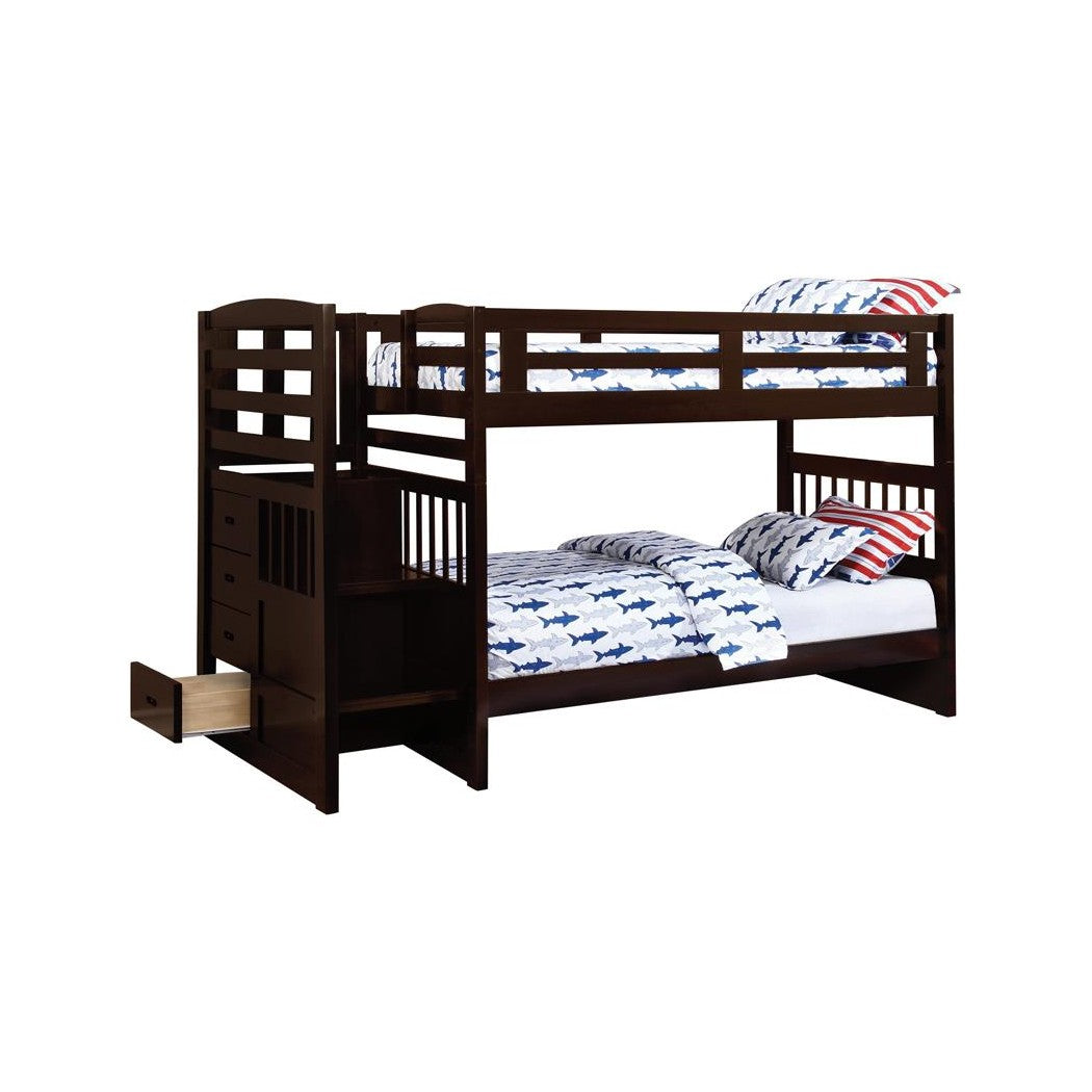 Dublin 4-storage Twin over Twin Bunk Bed with Staircase Cappuccino 460362