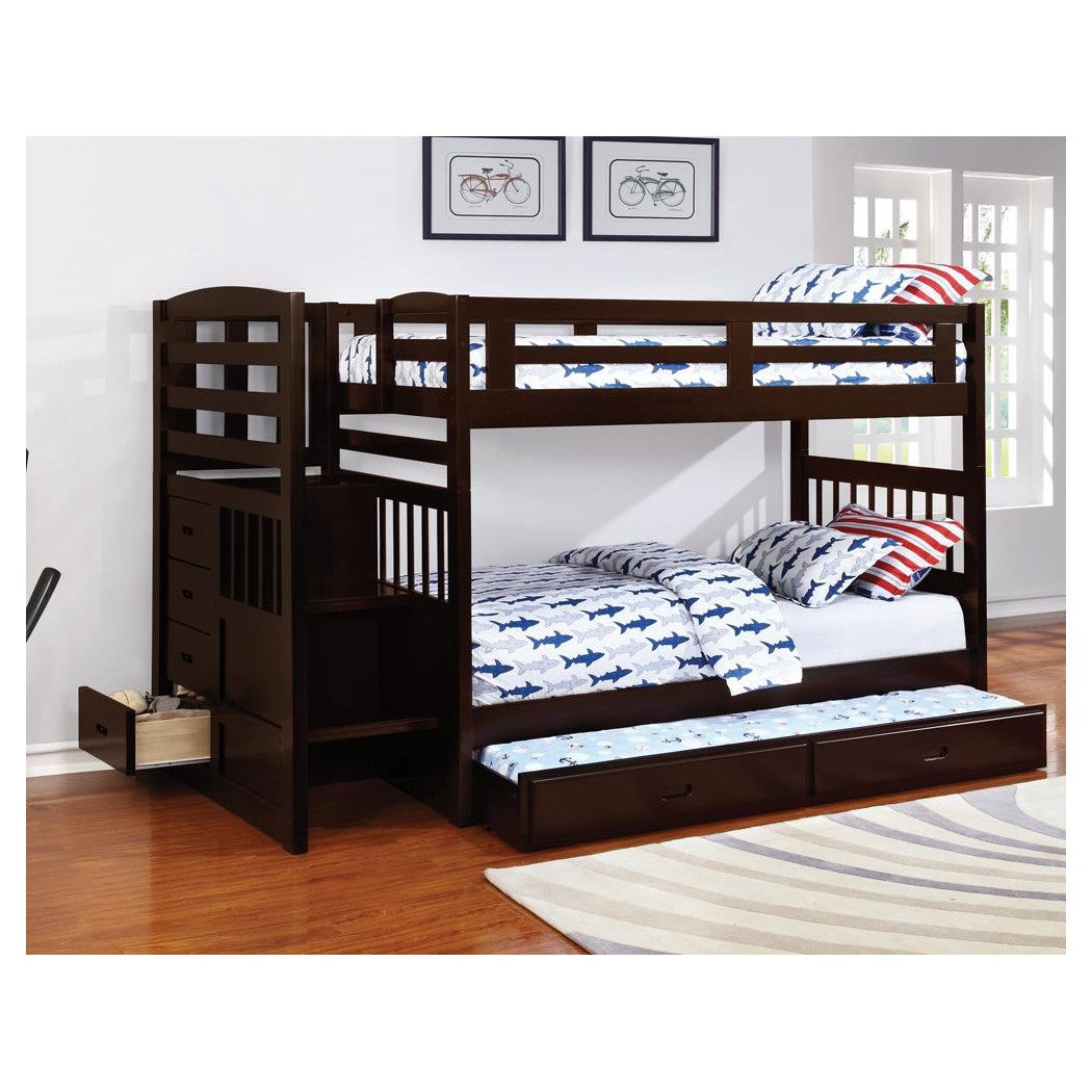 Dublin 4-storage Twin over Twin Bunk Bed with Staircase Cappuccino 460362