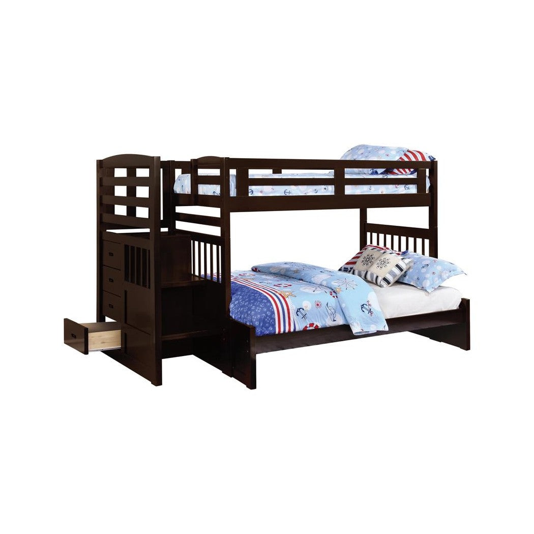 Dublin 4-storage Twin over Full Bunk Bed with Staircase Cappuccino 460366