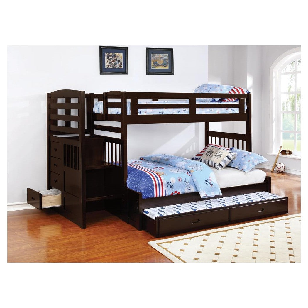 Dublin 4-storage Twin over Full Bunk Bed with Staircase Cappuccino 460366