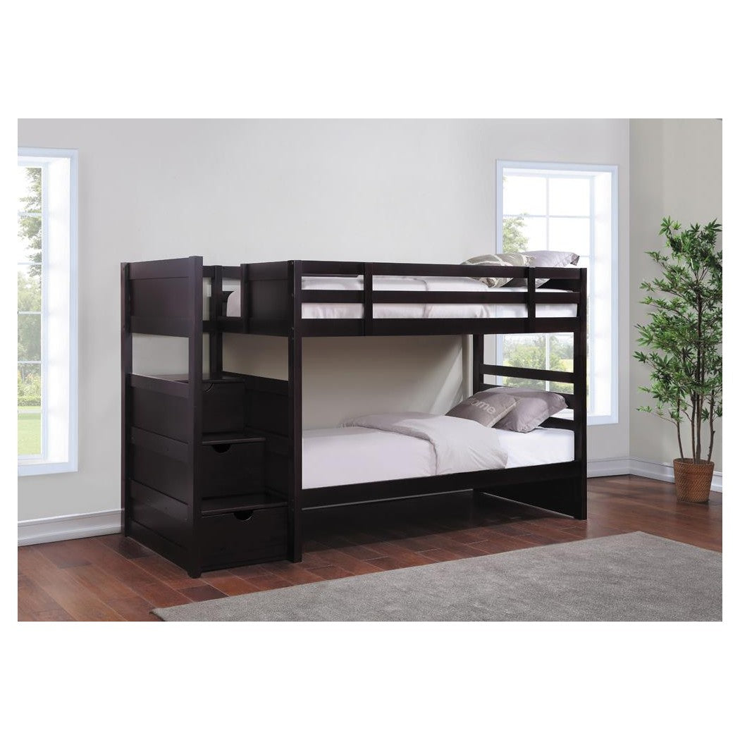 Elliott Twin over Twin Stairway Bunk Bed Cappuccino 460441