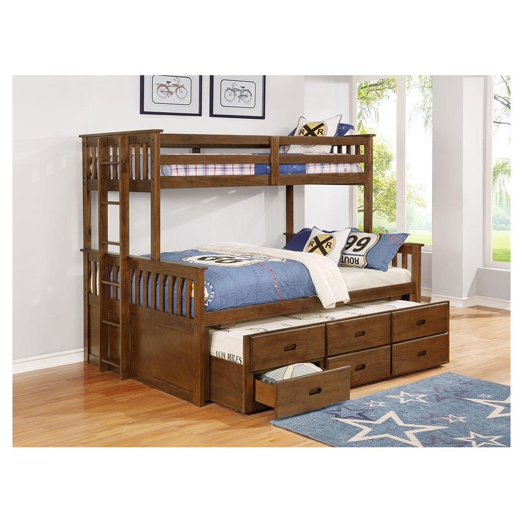 Atkin Twin Extra Long over Queen 3-drawer Bunk Bed Weathered Walnut 461147