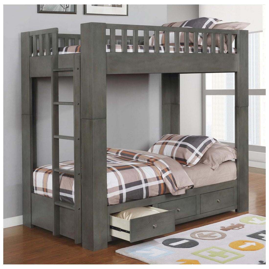Wenco Twin/Twin Bunk Bed with 3-drawer Storage Antique Grey 461308