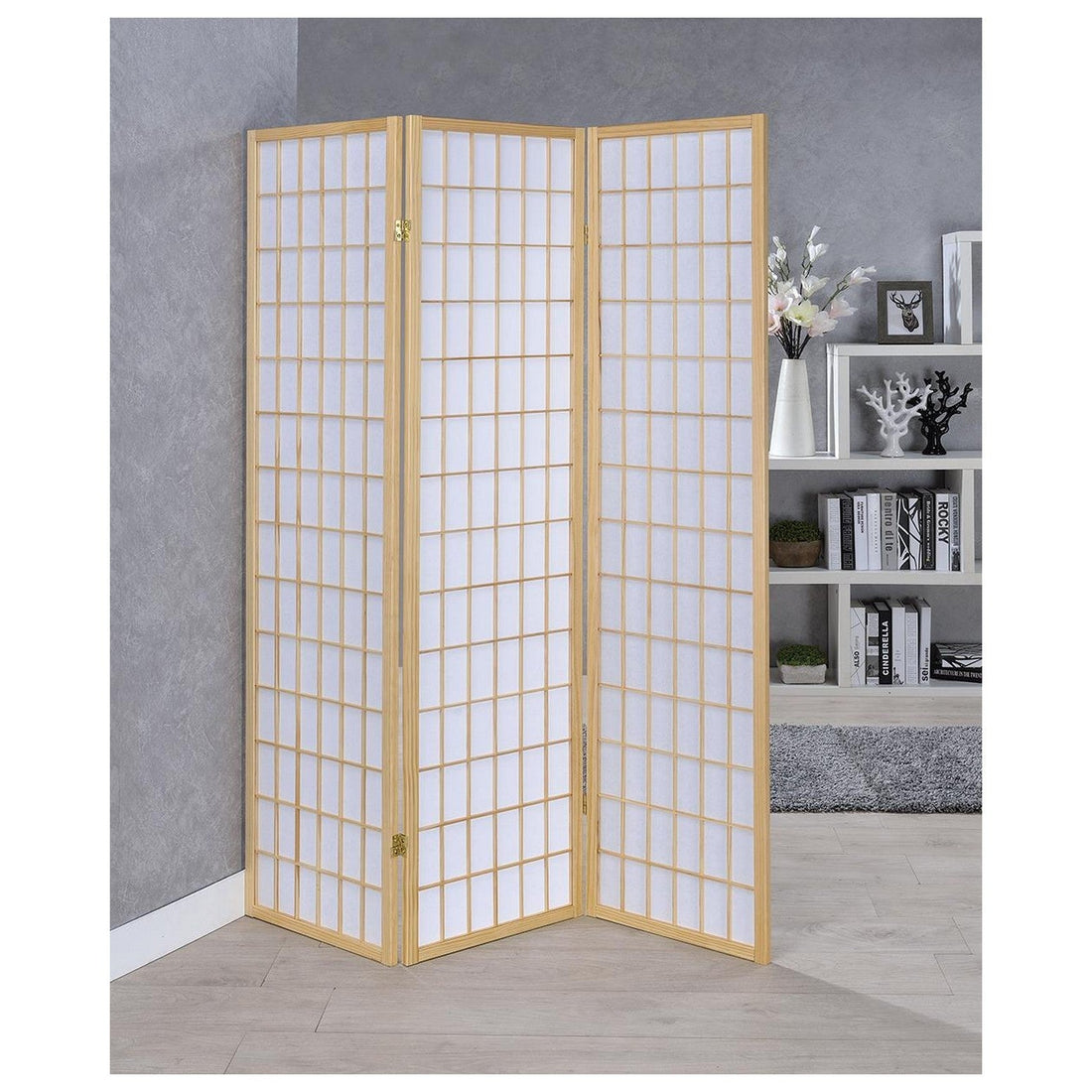 Carrie 3-panel Folding Screen Natural and White 4621