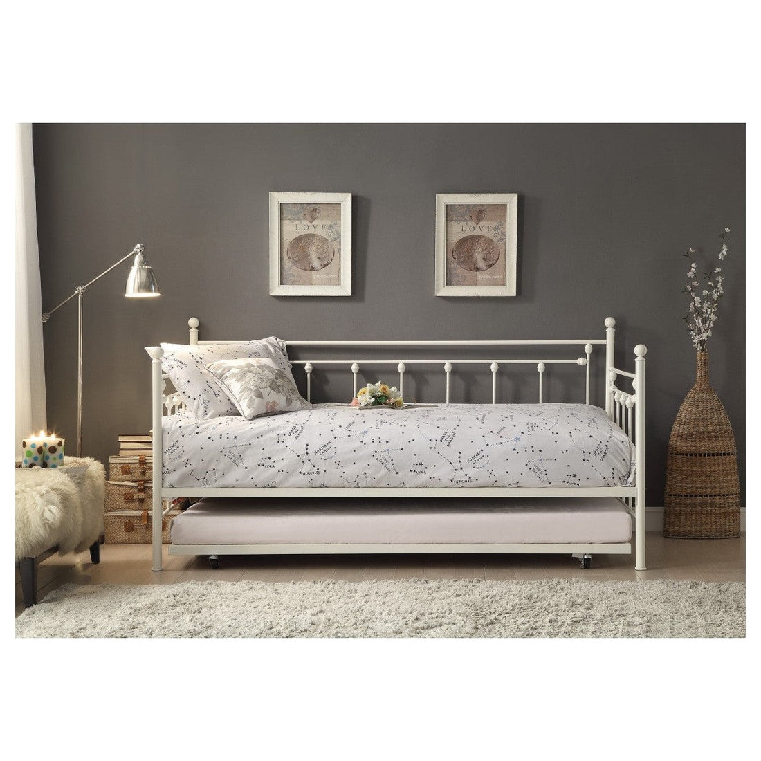 DAYBED W/TRUNDLE,WHT PWDR COAT 4965W-NT