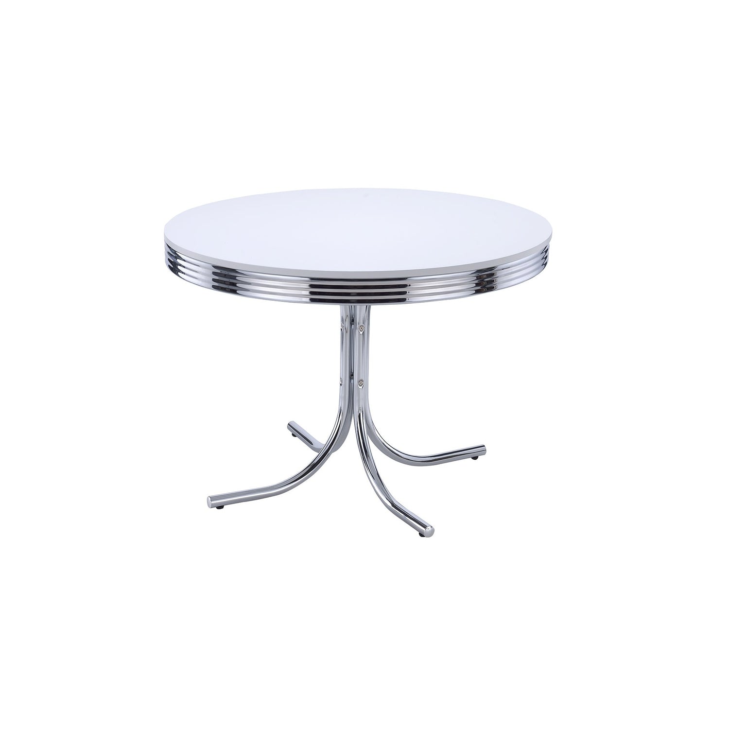 Coaster Retro Round Dining Table Glossy White And Chrome