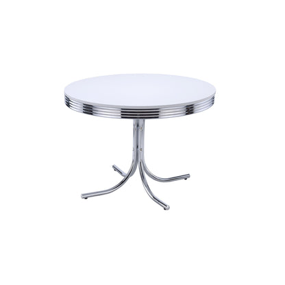 Coaster Retro Round Dining Table Glossy White And Chrome