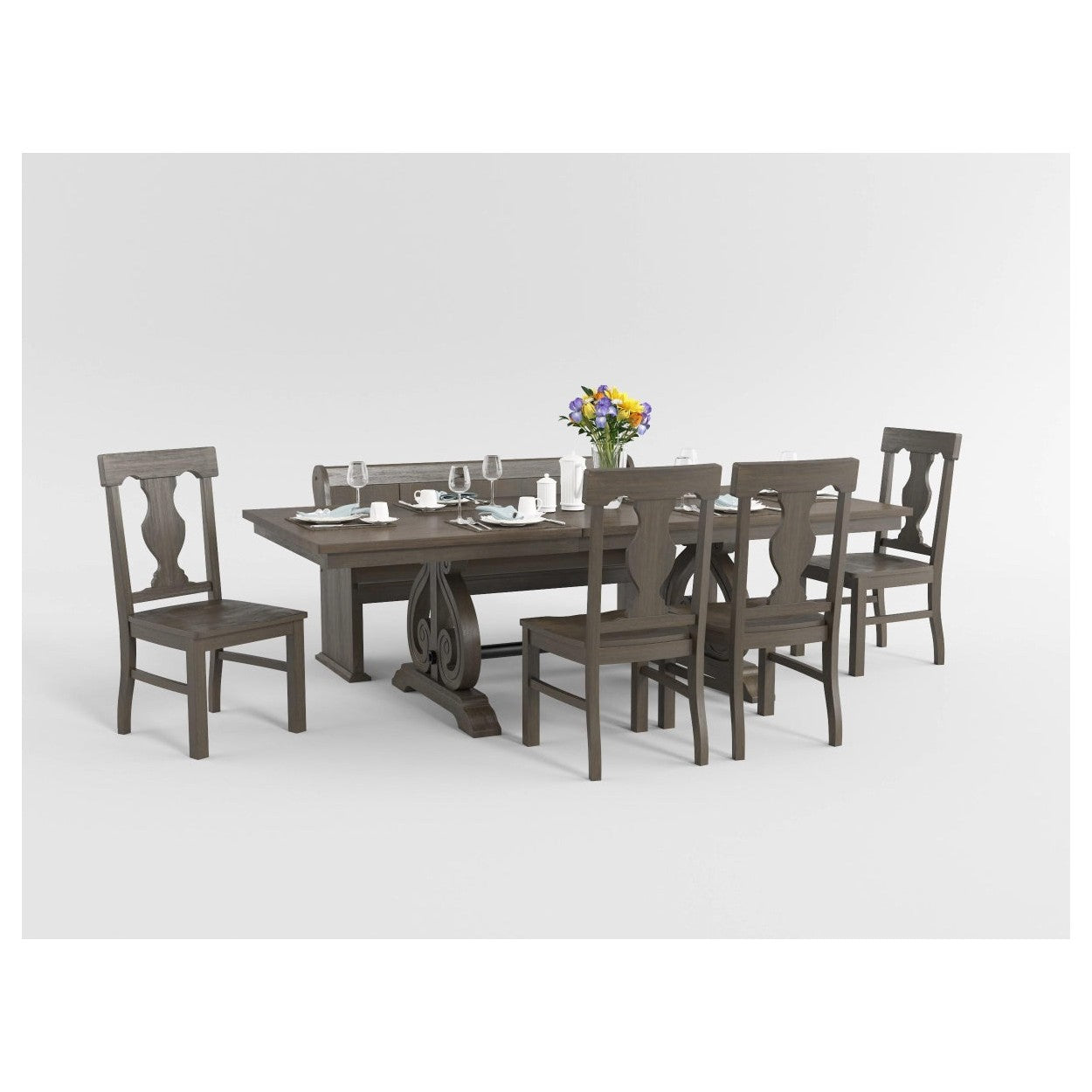 BENCH W/CURVED ARMS, WIRE BRUSH 5438-14A