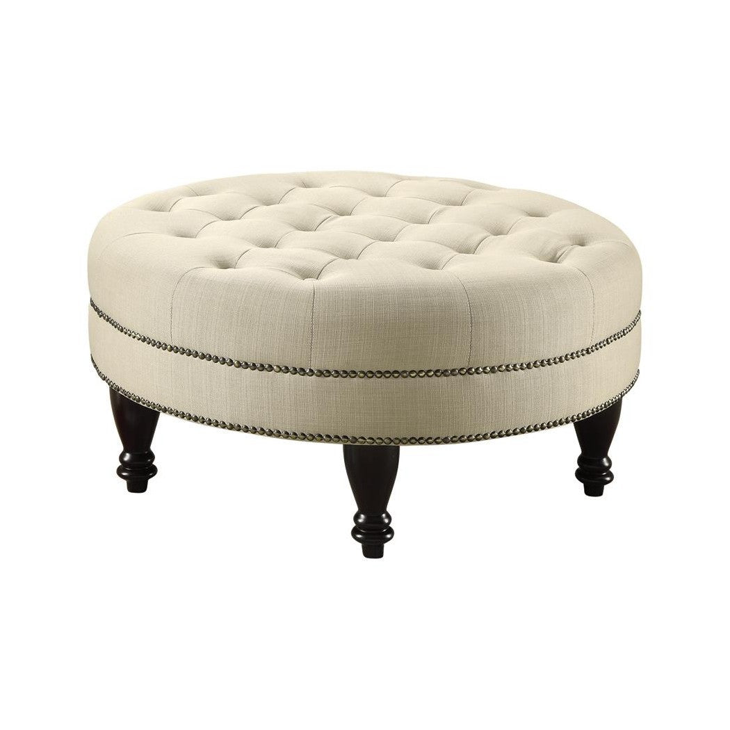 Elchin Round Upholstered Tufted Ottoman Oatmeal 500018