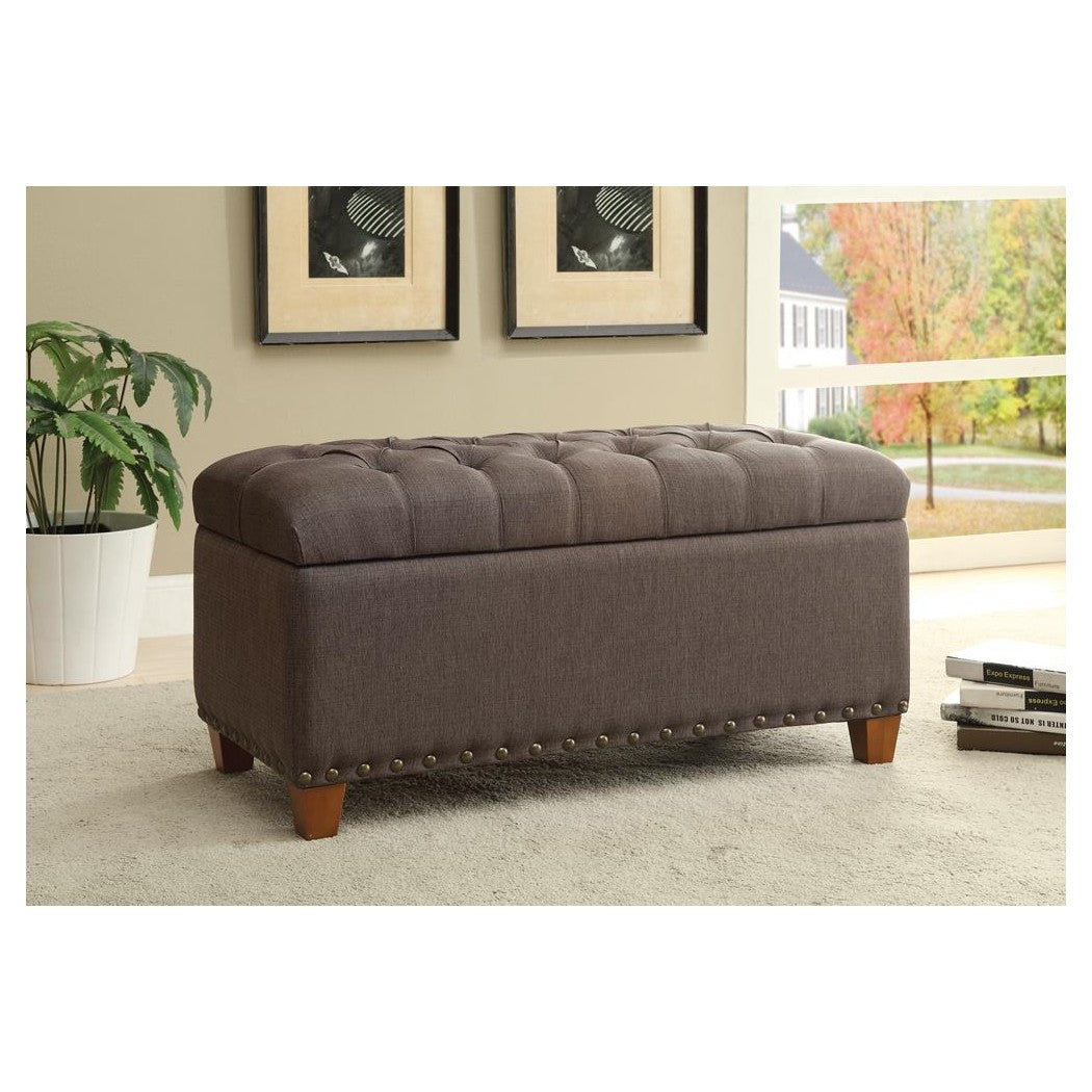 Tufted Storage Bench with Nailhead Trim Mocha 500065