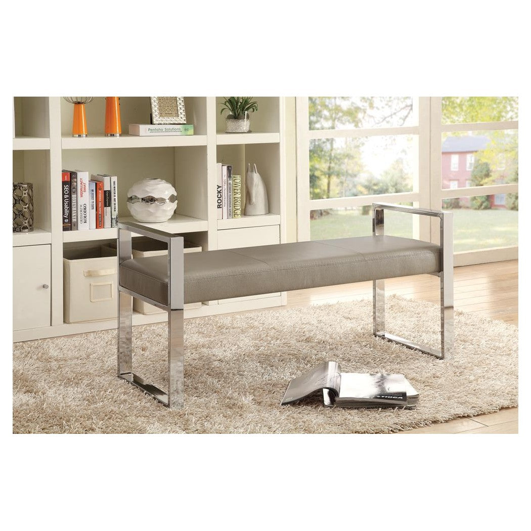 Joshua Upholstered Bench Champagne and Chrome 500434