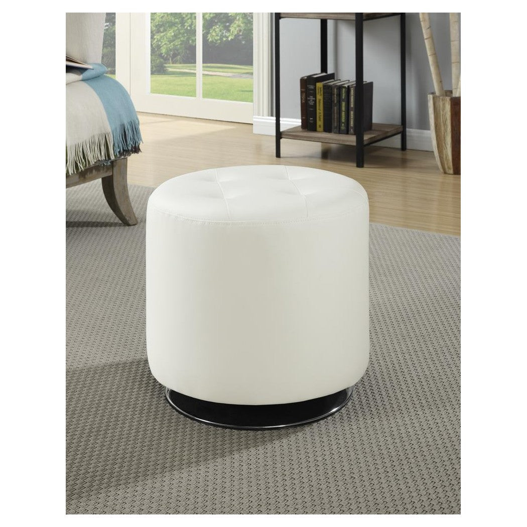 Bowman Round Upholstered Ottoman White 500554