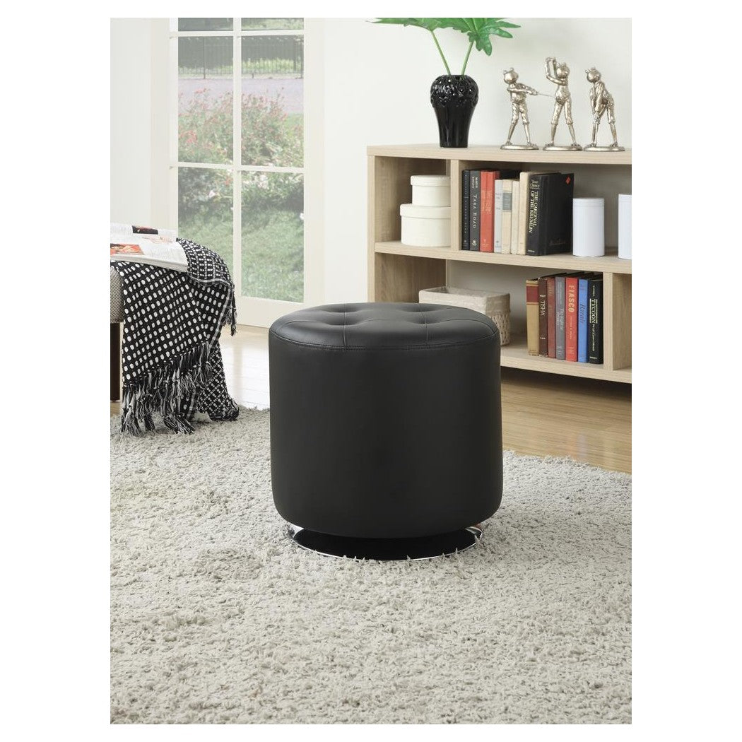 Bowman Round Upholstered Ottoman Black 500556