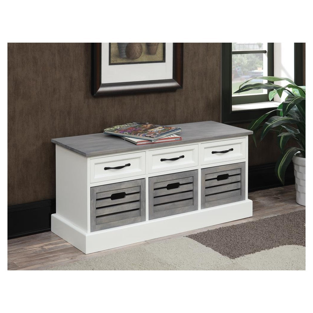Alma 3-drawer Storage Bench White and Weathered Grey 501196