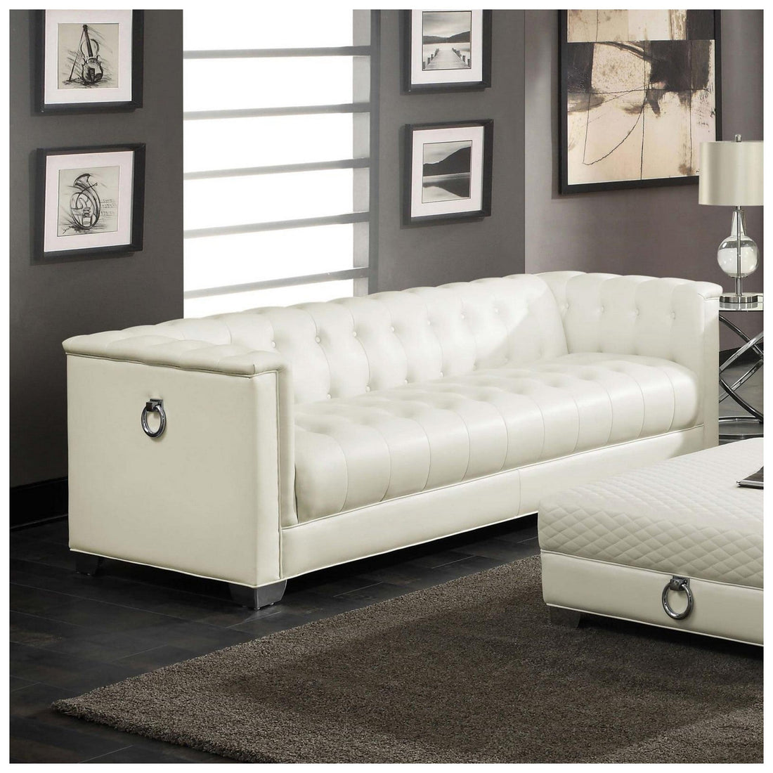 Chaviano Tufted Upholstered Sofa Pearl White 505391