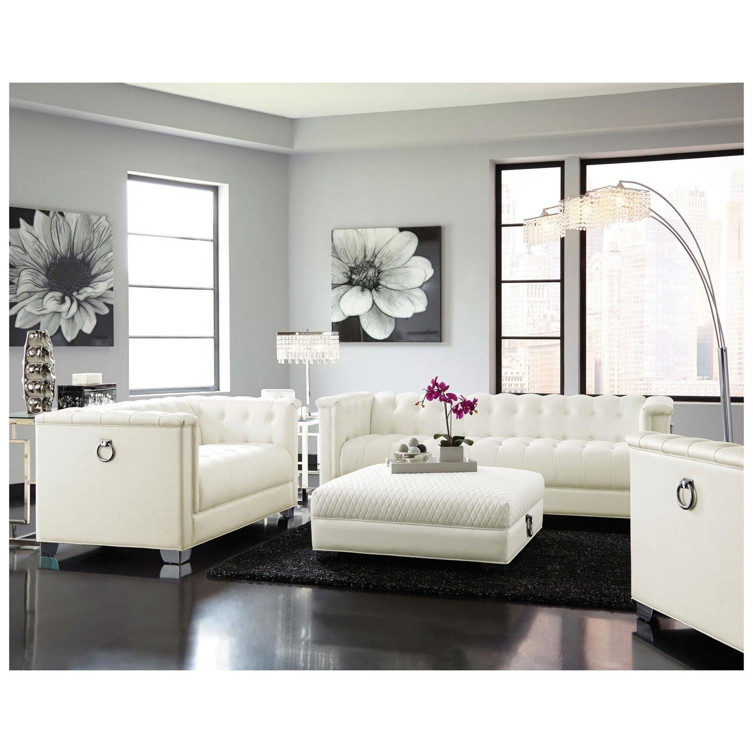Chaviano Tufted Upholstered Sofa Pearl White 505391