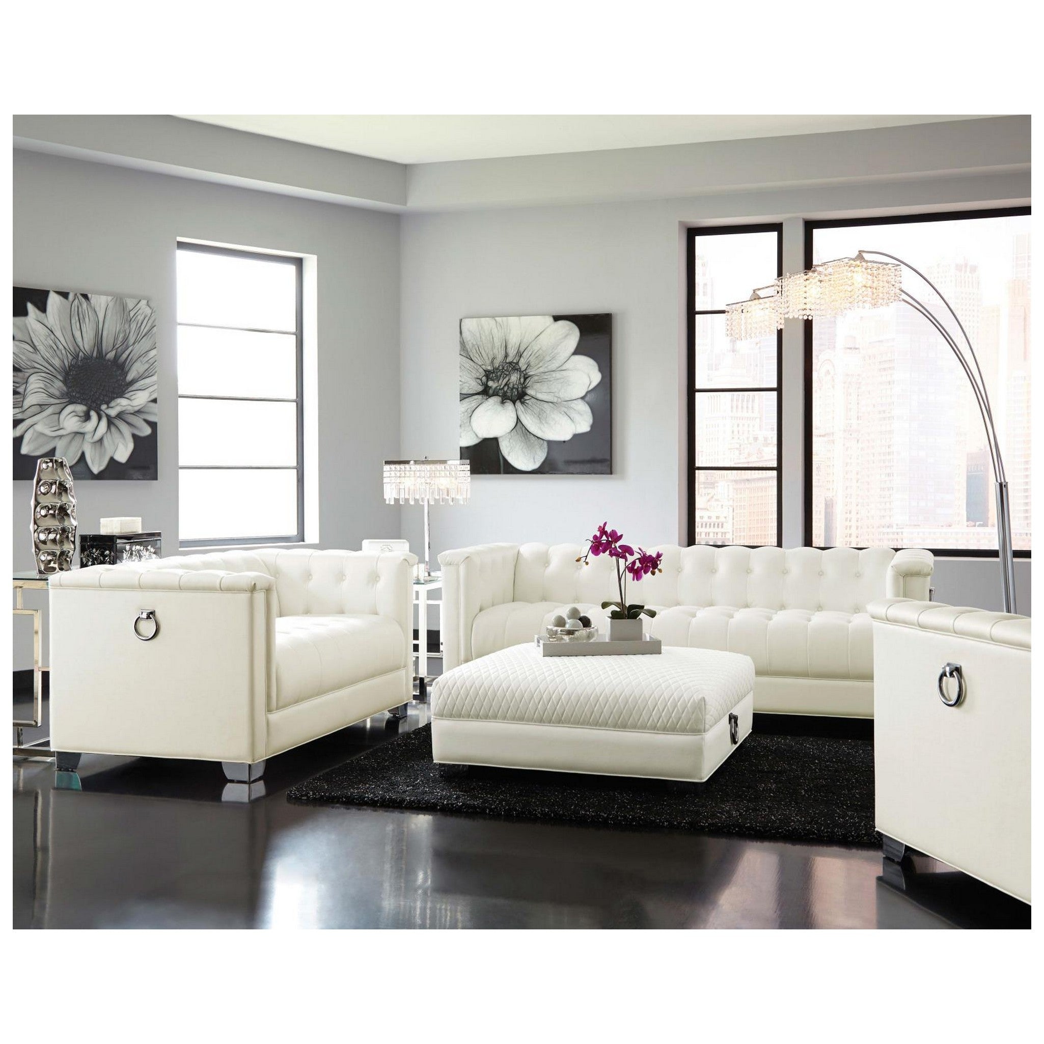 Chaviano Tufted Upholstered Sofa Pearl White 505391