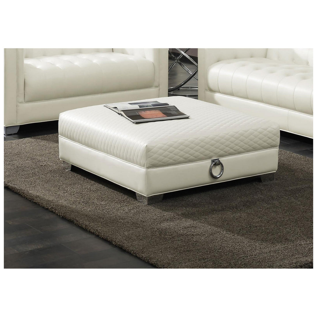 Chaviano Upholstered Ottoman Pearl White 505394