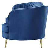 Sophia Upholstered Camel Back Sofa Blue 506861