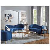 Sophia Upholstered Camel Back Sofa Blue 506861