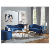 Sophia Upholstered Camel Back Loveseat Blue 506862