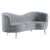 Sophia Upholstered Loveseat with Camel Back Grey and Gold 506865