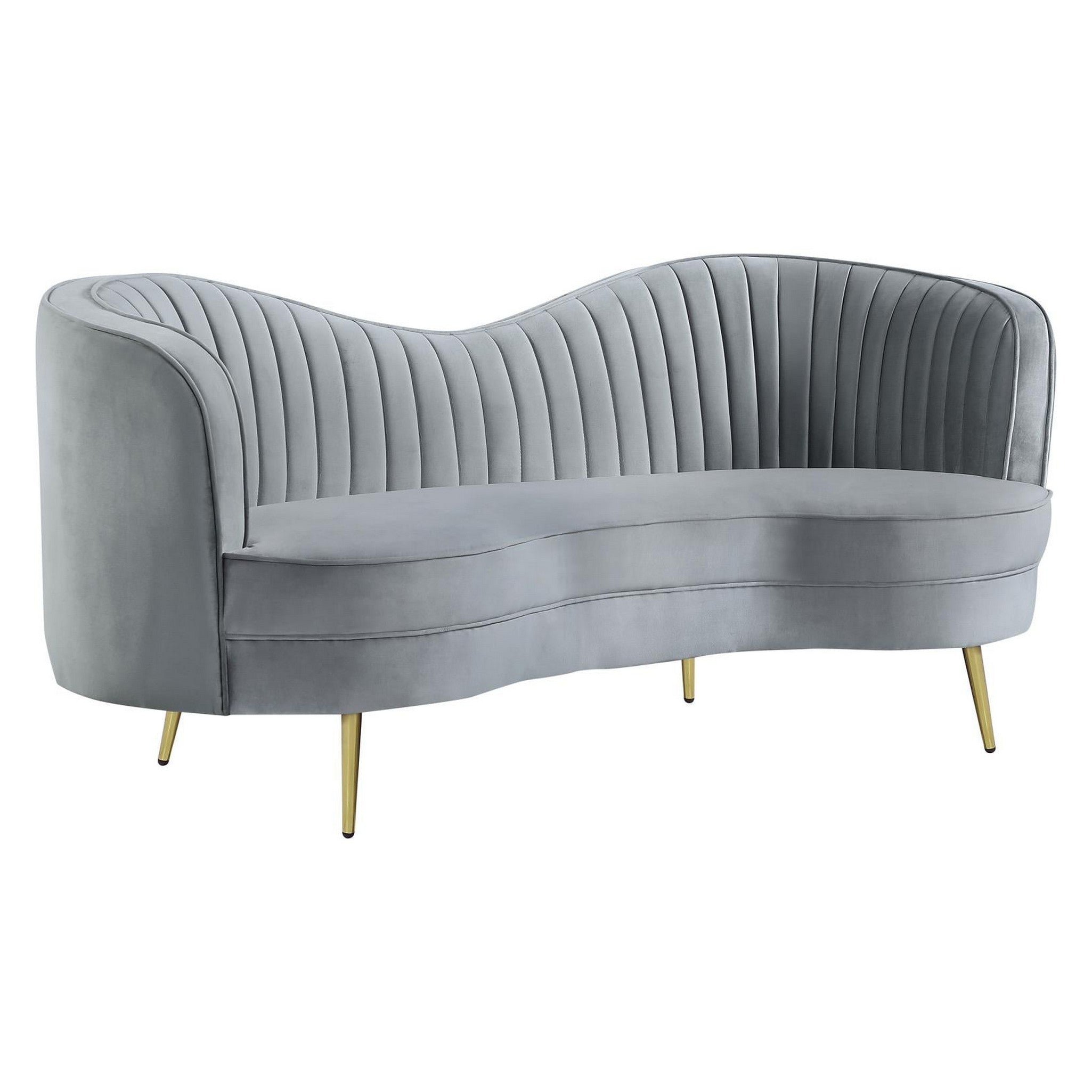 Sophia Upholstered Loveseat with Camel Back Grey and Gold 506865
