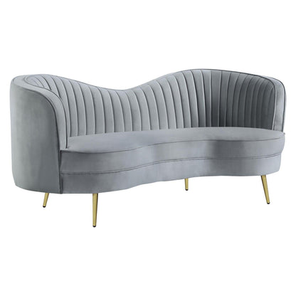 Sophia Upholstered Loveseat with Camel Back Grey and Gold 506865