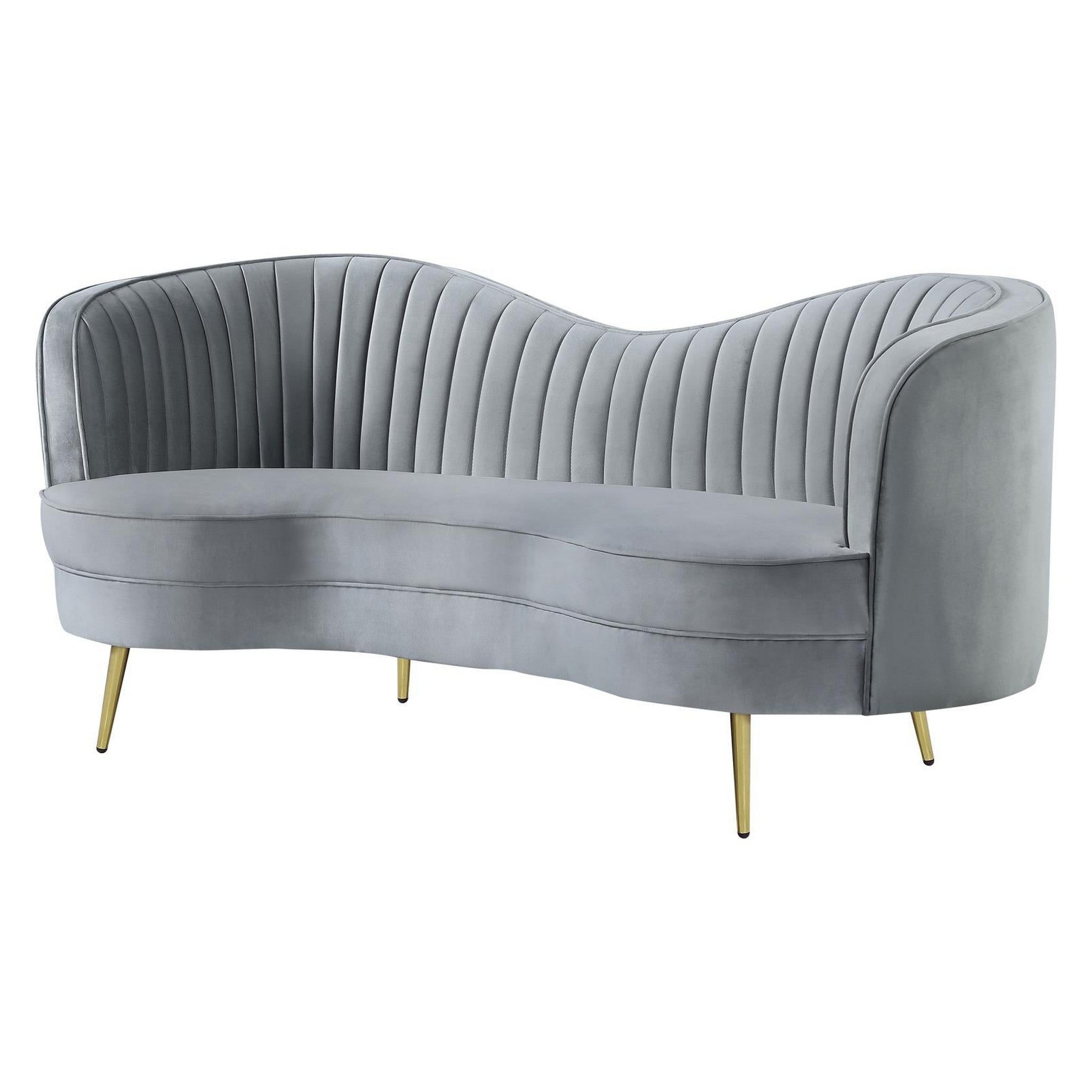 Sophia Upholstered Loveseat with Camel Back Grey and Gold 506865