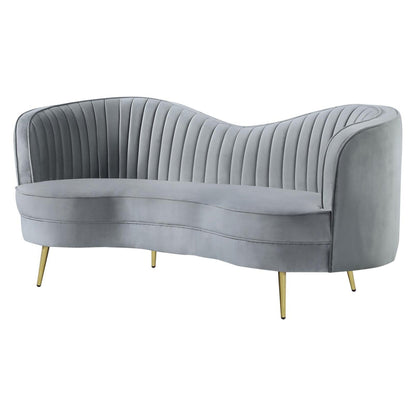 Sophia Upholstered Loveseat with Camel Back Grey and Gold 506865