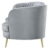 Sophia Upholstered Loveseat with Camel Back Grey and Gold 506865