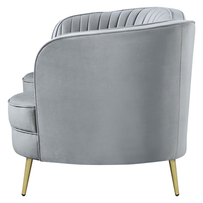 Sophia Upholstered Loveseat with Camel Back Grey and Gold 506865