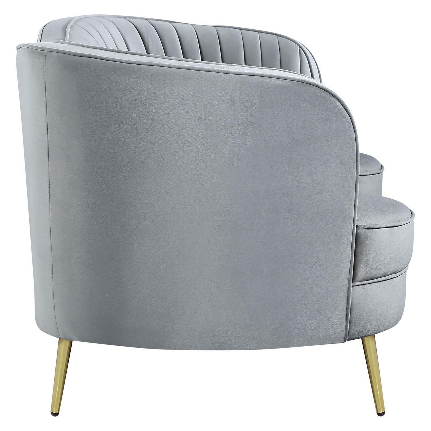 Sophia Upholstered Loveseat with Camel Back Grey and Gold 506865