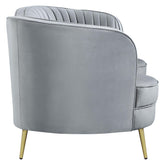 Sophia Upholstered Loveseat with Camel Back Grey and Gold 506865
