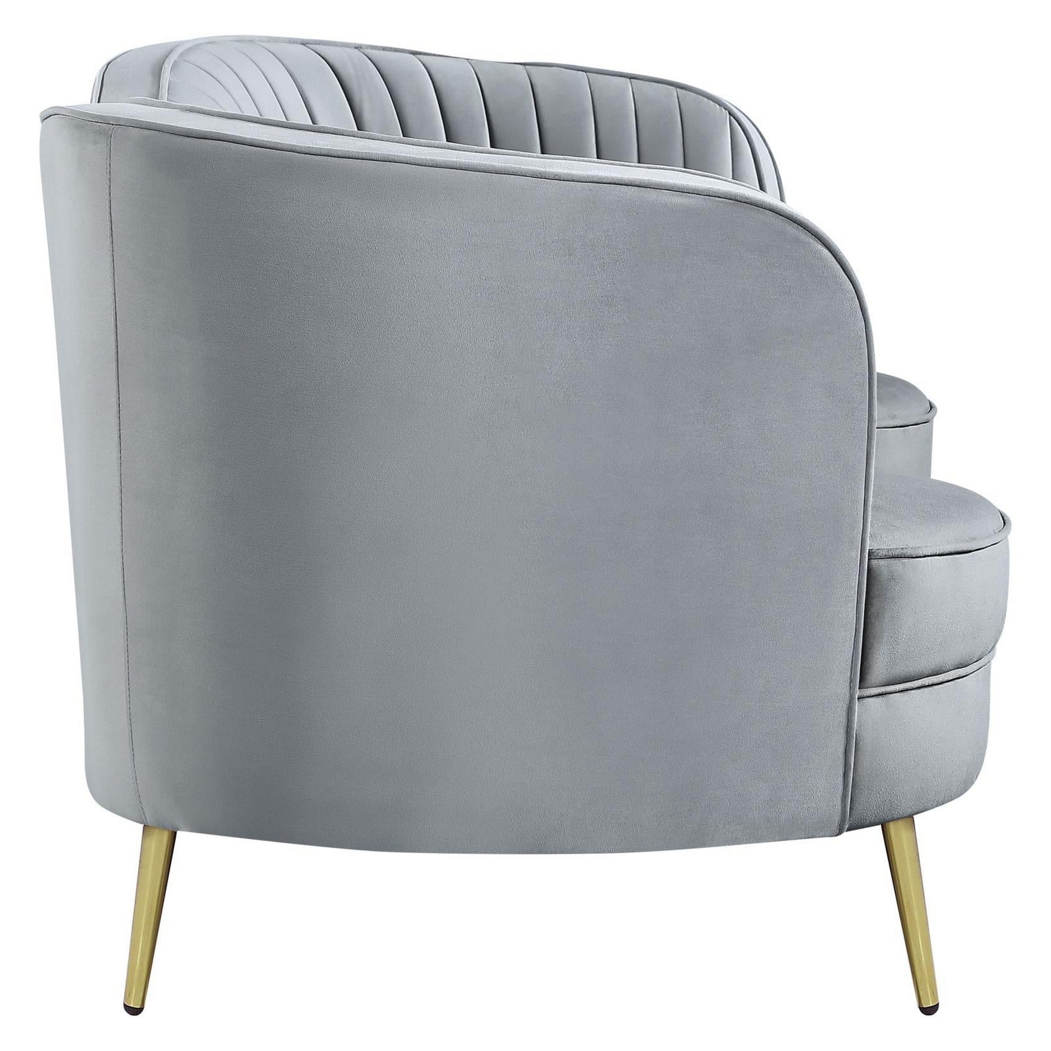 Sophia Upholstered Loveseat with Camel Back Grey and Gold 506865