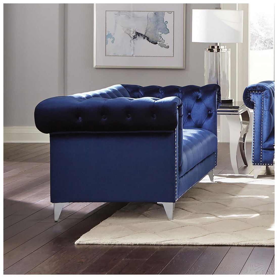 Bleker Tufted Tuxedo Arm Loveseat Blue 509482